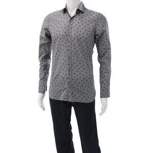 Lanvin Mens Cotton Novelty Spider Button Front Shirt Grey Size S